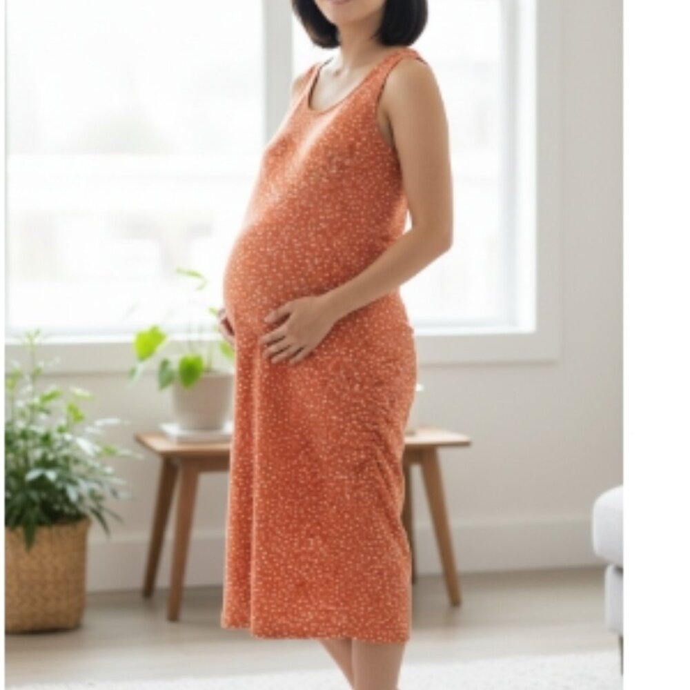 🔵 3/$18 - Maternity dress by Ingrid & Isabel orange white polka dot XL